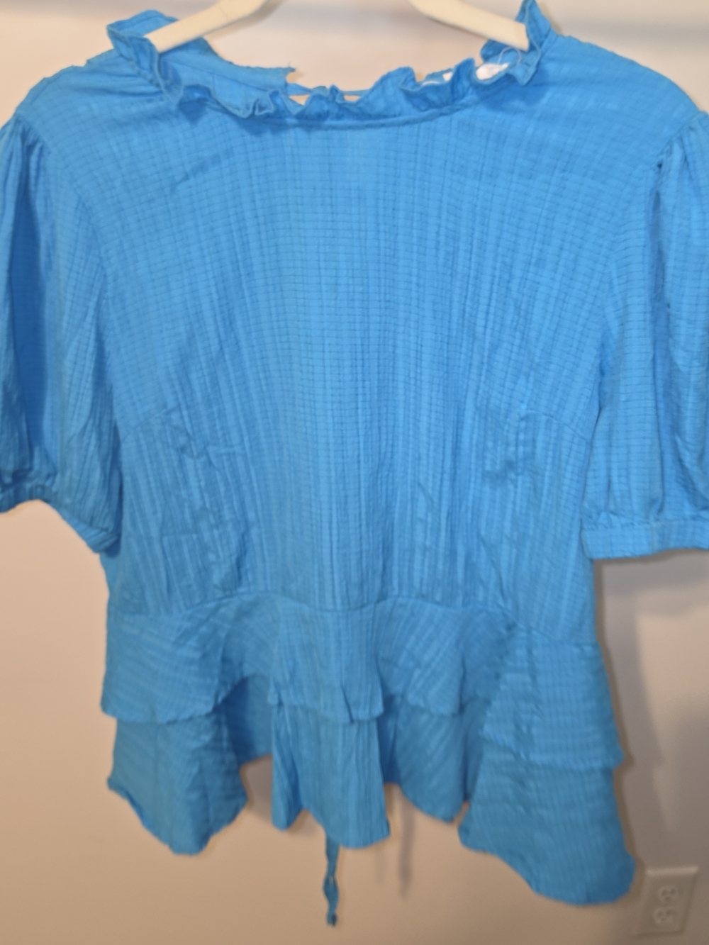 THML Bright Blue Ruffle Peplum Top